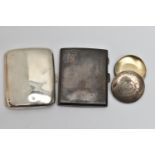 TWO SILVER CIGARETTE CASES AND A PILL BOX, the first cigarette case of a rectangular form, engine