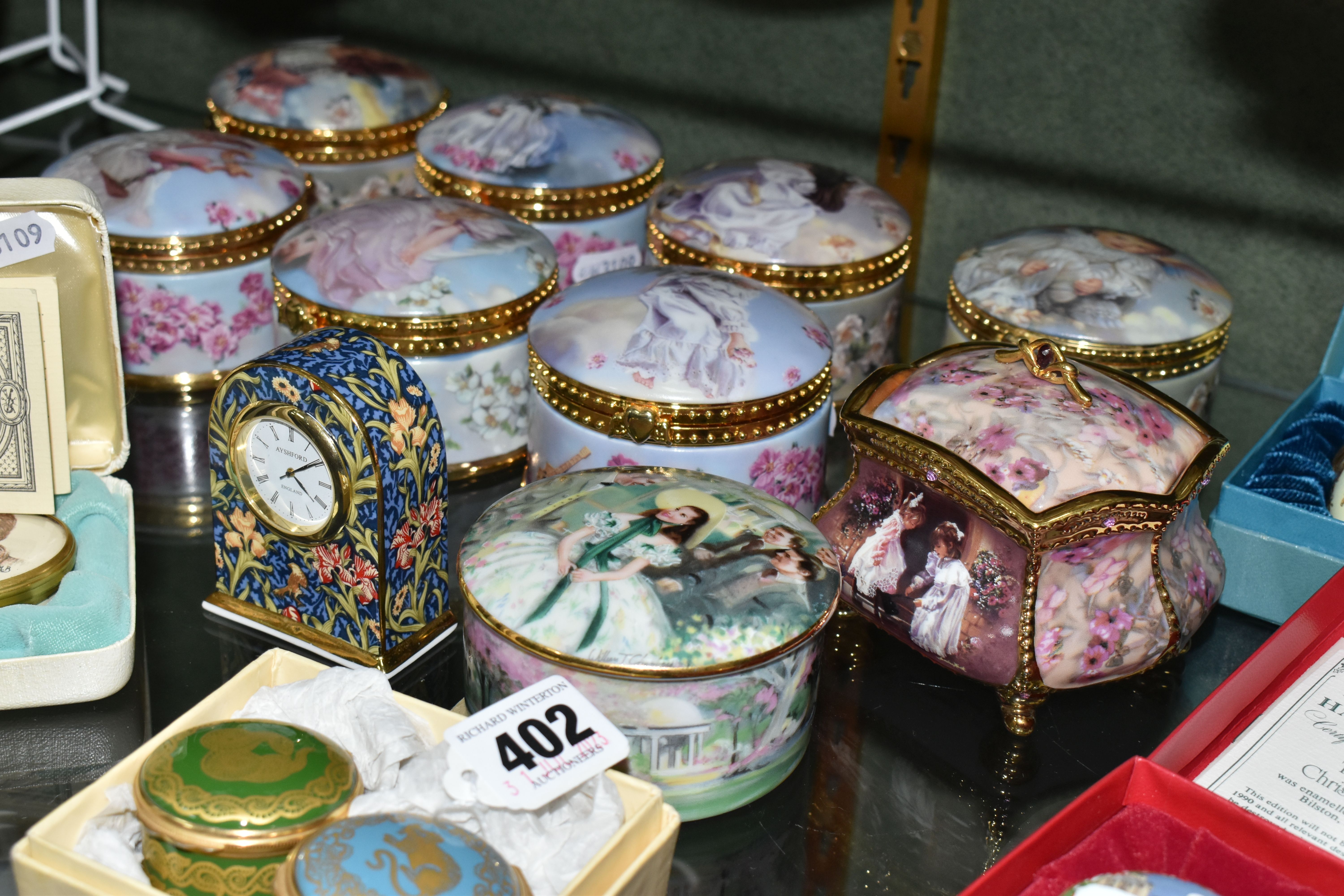 A COLLECTION OF ENAMELLED PILL BOXES, seven boxed Halcyon Days pill boxes comprising 1996 Year of - Image 8 of 9