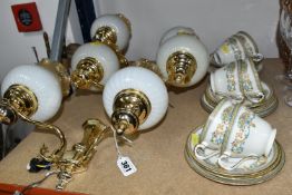 AN AYNSLEY TEA SET AND THREE WALL LIGHT FITTINGS, comprising six Aynsley 'Henley' pattern cups,