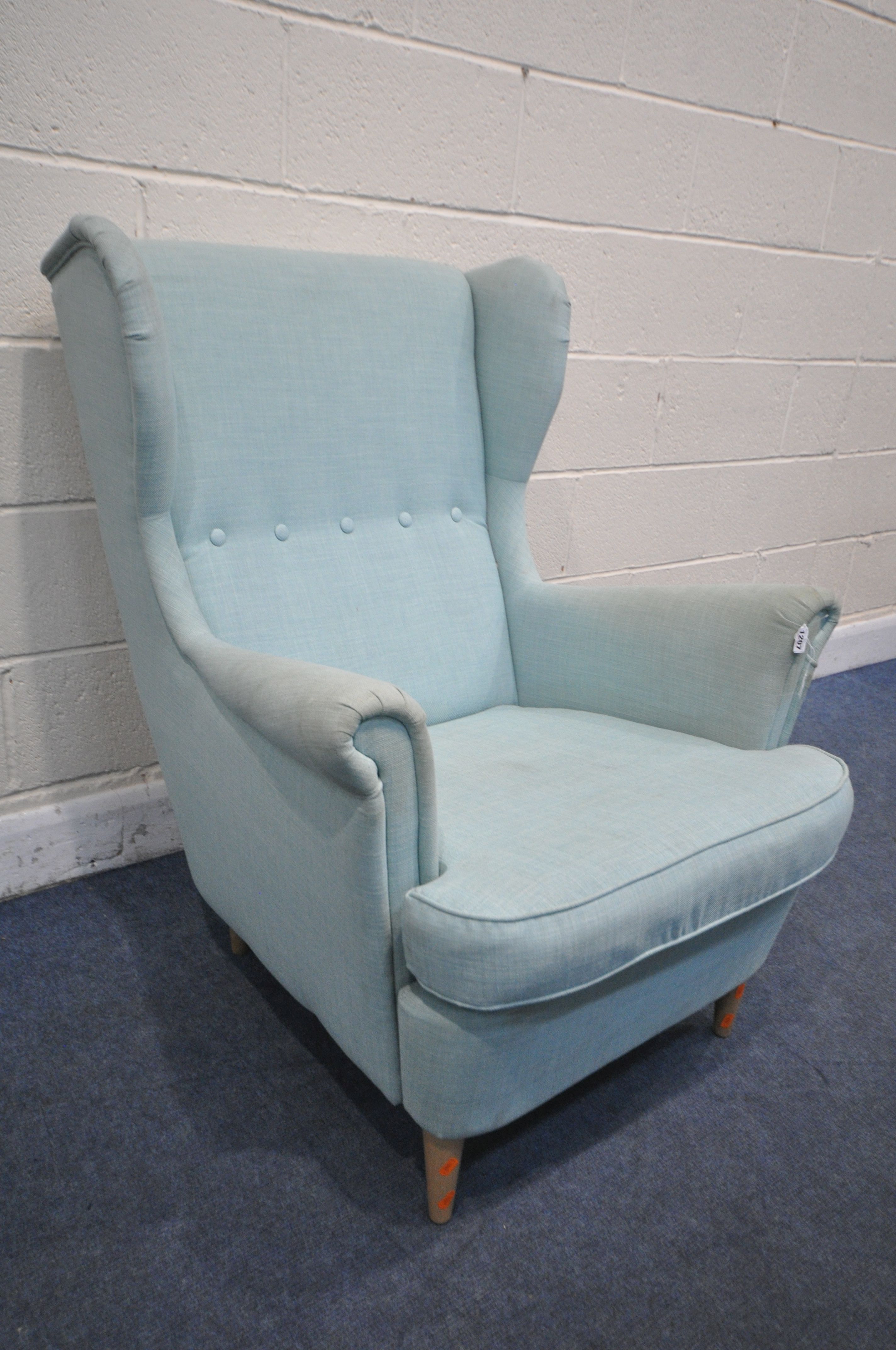 AN IKEA WINGBACK ARMCHAIR, with teal upholstery, width 83cm x depth 101cm x height 101cm ( - Image 2 of 5