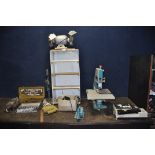 A SELECTION OF VINTAGE POWER AND HAND TOOLS including a Black and Decker Bandsaw, Jigsaw and