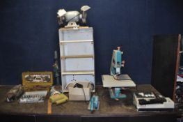 A SELECTION OF VINTAGE POWER AND HAND TOOLS including a Black and Decker Bandsaw, Jigsaw and
