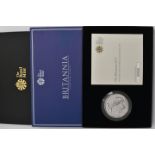 A ROYAL MINT 'THE BRITANNIA 2017' ONE OUNCE SILVER BRILLIANT UNCIRCULATED COIN, number 02430, 999