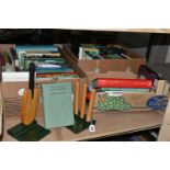 THREE BOXES AND LOOSE CRICKET BOOKS AND BOOK ENDS, to include approximately sixty to seventy