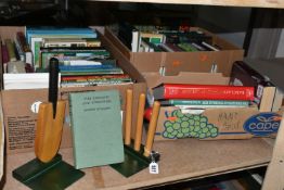 THREE BOXES AND LOOSE CRICKET BOOKS AND BOOK ENDS, to include approximately sixty to seventy