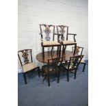 A SET OF FIVE MAHOGANY CHIPPENDALE STYLE CHAIRS, a similar chair, two Georgian chairs, wheel back