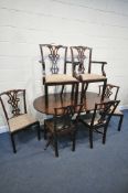 A SET OF FIVE MAHOGANY CHIPPENDALE STYLE CHAIRS, a similar chair, two Georgian chairs, wheel back