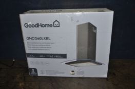 A GOODHOME GHCG60LKBL 60CM CURVED COOKER HOOD brand new in box still sealed (packaging dented and