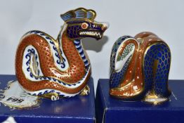 TWO BOXED ROYAL CROWN DERBY IMARI PAPERWEIGHTS, comprising Dragon, issued 1988-92 and Snake,