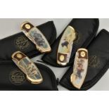 FOUR 'FRANKLIN MINT' COLLECTORS KNIVES, each with images of working dogs, together with four black