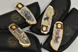 FOUR 'FRANKLIN MINT' COLLECTORS KNIVES, each with images of working dogs, together with four black