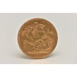 A FULL SOVEREIGN COIN, an 1890 George and the Dragon sovereign coin, depicting Queen Victoria to the