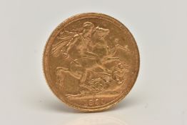 A FULL SOVEREIGN COIN, an 1890 George and the Dragon sovereign coin, depicting Queen Victoria to the