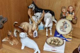 A SMALL GROUP OF BESWICK, HUMMEL, WADE AND OTHER FIGURES, ETC, comprising a Beswick Stag, lying,