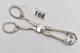 A PAIR OF LATE VICTORIAN SILVER ICE TONGS, talon claws with bird head detailed handles,