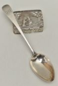 A LATE VICTORIAN 'NATHAN & HAYES' SILVER BOX AND A SILVER TABLE SPOON, rectangular embossed box with