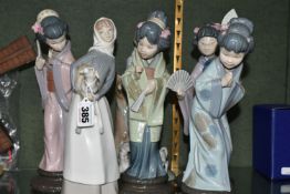 A GROUP OF SIX LLADRO FIGURES, comprising 4584 'Girl Holding Lamb', 4509 'Boy With Lambs' (missing
