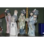 A GROUP OF SIX LLADRO FIGURES, comprising 4584 'Girl Holding Lamb', 4509 'Boy With Lambs' (missing