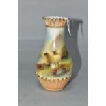 A ROYAL WORCESTER VASE WITH PIERCED RIM, the vase hand painted with two sheep in a landscape by