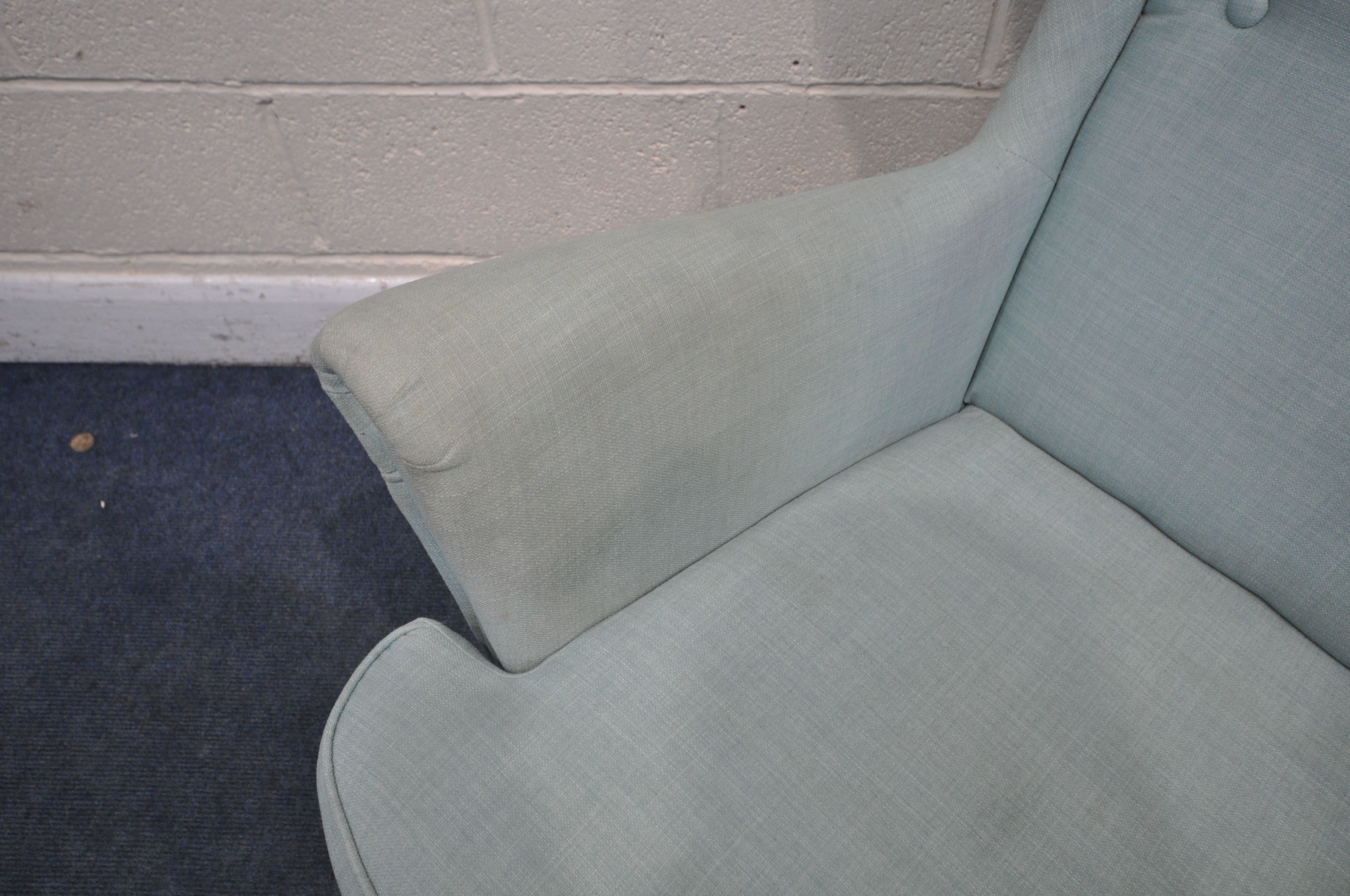 AN IKEA WINGBACK ARMCHAIR, with teal upholstery, width 83cm x depth 101cm x height 101cm ( - Image 5 of 5