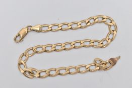 A 9CT GOLD BRACELET, an AF yellow gold curb link bracelet, approximate length 210mm, hallmarked