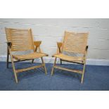 A PAIR OF MID-CENTURY REX FOLDING CHAIRS, by Nico Kralj, width 56cm x depth 68cm x height 75cm (