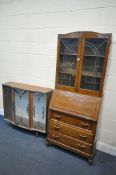 AN EARLY 20TH CENTURY OAK BUREAU BOOKCASE, width 76cm x depth 39cm x height 185cm, and a mid-century