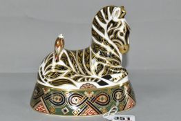 A ROYAL CROWN DERBY IMARI ZEBRA PAPERWEIGHT, issued 1995-1998, gold button stopper, height 13cm (