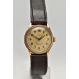 A 9CT GOLD 'OMEGA' WRISTWATCH, hand wound movement, round dial signed 'Omega Hamilton & Inches