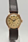 A 9CT GOLD 'OMEGA' WRISTWATCH, hand wound movement, round dial signed 'Omega Hamilton & Inches