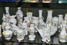 A COLLECTION OF AYNSLEY GIFTWARE, comprising assorted bud vases and trinket pots, patterns