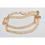 A YELLOW METAL CURB LINK CHAIN NECKLACE, flat curb link chain, fitted with a lobster clasp,