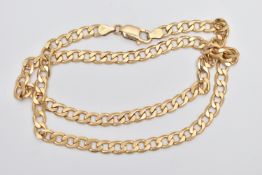 A YELLOW METAL CURB LINK CHAIN NECKLACE, flat curb link chain, fitted with a lobster clasp,