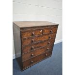 A GEORGIAN MAHOGANY CHEST OF TWO SHORT OVER FOUR LONG GRADUATED DRAWERS, with turned handles, on