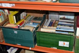 FIVE BOXES OF BOOKS containing approximately 185 miscellaneous titles in hardback and paperback