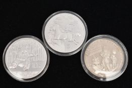 THREE SILVER COINS, to include a 2014 China 10 Yuan panda coin, a 2014 China horse coin, and a