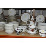 A QUANTITY OF ROYAL DOULTON DINNERWARE, 'Forsyth' pattern - twelve soup dishes, twelve tea plates,