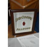 AN OAK FRAMED PUB ADVERTISING MIRROR, 'Ind Coope Allsopp', with the Red Hand design to the centre,