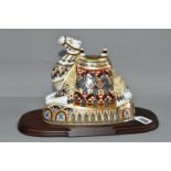 A ROYAL CROWN DERBY IMARI CAMEL PAPERWEIGHT, issued 1996-2008, gold button stopper, height 17cm,