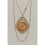 A GOLD FULL SOVEREIGN COIN PENDANT AND CHAIN, sovereign depicting Elizabeth II, dated 1968, within a