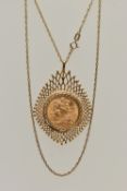 A GOLD FULL SOVEREIGN COIN PENDANT AND CHAIN, sovereign depicting Elizabeth II, dated 1968, within a