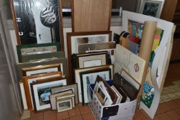 A QUANTITY OF PICTURES AND PRINTS ETC, to include two large Ken Hawk silk screen prints depicting