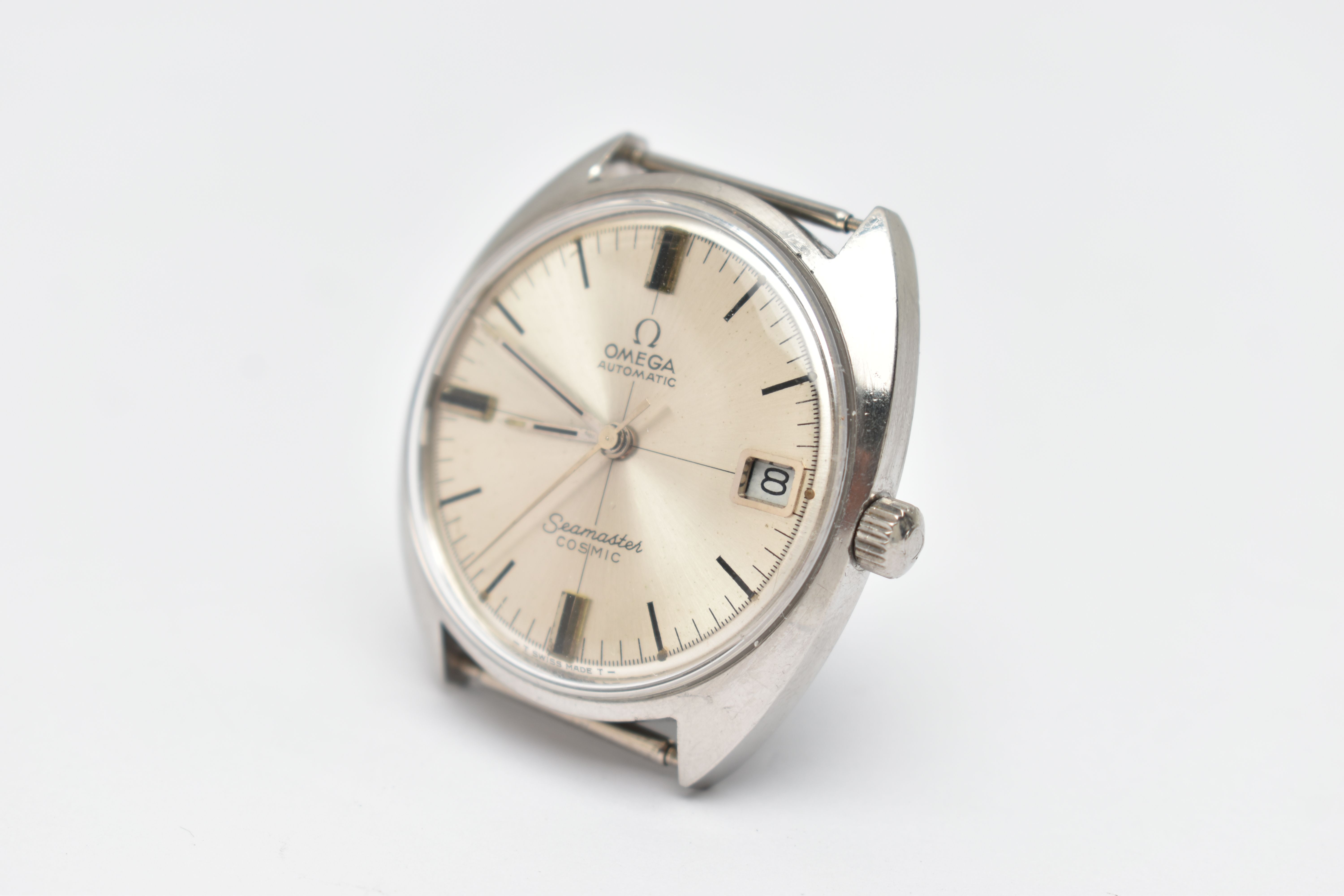 AN OMEGA AUTOMATIC, SEAMASTER COSMIC WATCH HEAD, round silver dial, baton markers, date window at - Image 3 of 5