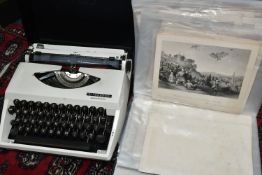TWO PORTABLE TYPREWRITERS a ring-binder of topographical prints and a boxed metal 50 year
