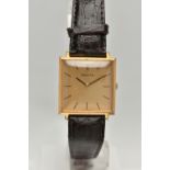A GOLD PLATED HAND WOUND ZENITH WRISTWATCH, champagne dial with baton markers, square shaped case