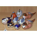 NINE ROYAL CROWN DERBY PAPERWEIGHTS, comprising two Pheasants (one with silver stopper, the other
