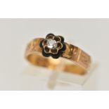 A MID VICTORIAN 15CT GOLD MOUNRING RING, designed as a single old cut diamond, estimated diamond