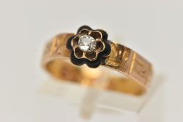 A MID VICTORIAN 15CT GOLD MOUNRING RING, designed as a single old cut diamond, estimated diamond