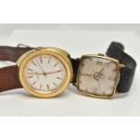 TWO GOLD PLATED VINTAGE WRISTWATCHES, the first a Pierce cushion shaped automatic wristwatch,