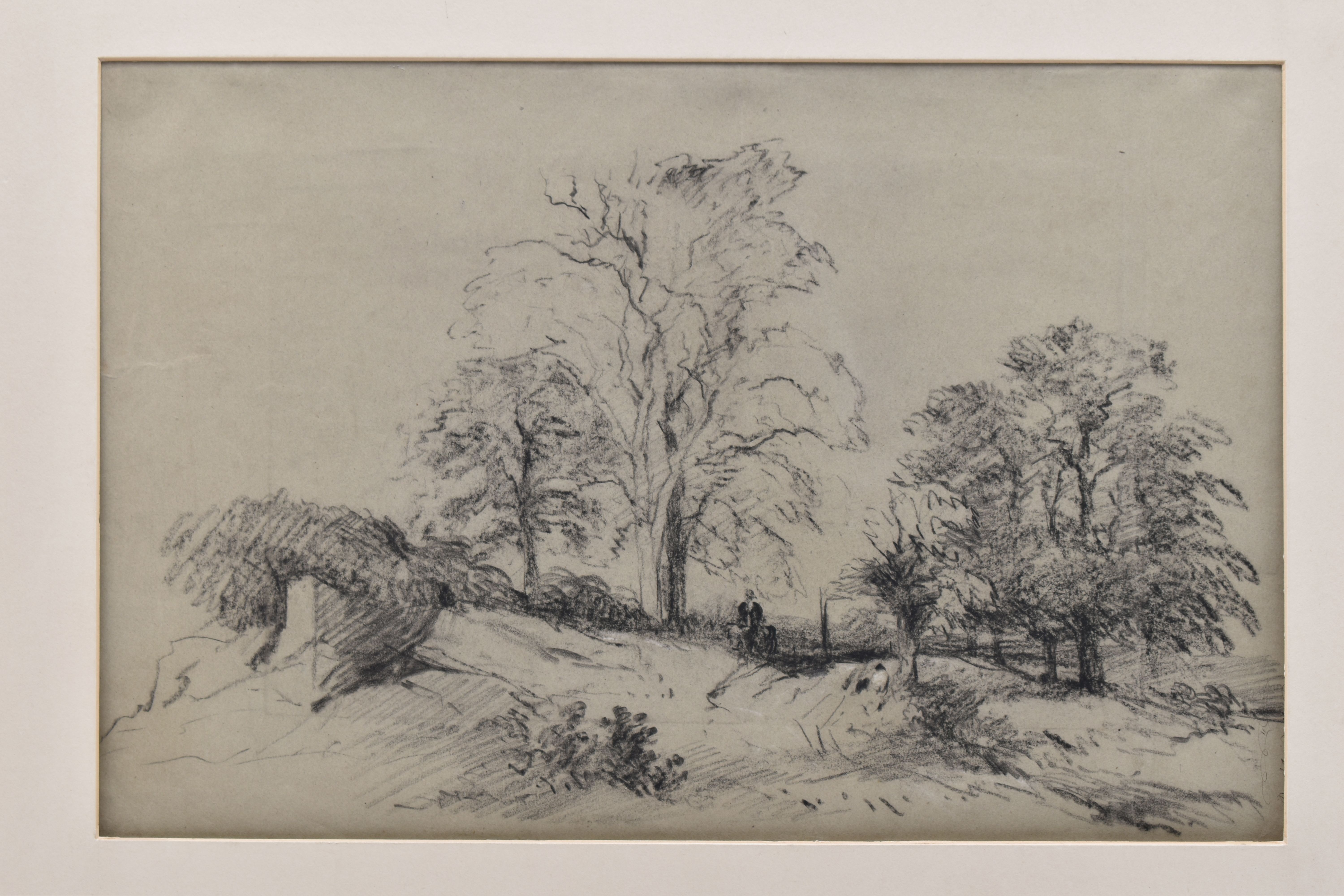 CIRCLE OF HENRY BRIGHT (1814-1873), A 19TH CENTURY ENGLISH SCHOOL LANDSCAPE, a figure in a cart on a - Image 2 of 8